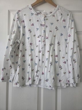 Style&Co Women's White Long-Sleeve Top with Pink & Blue Floral Print